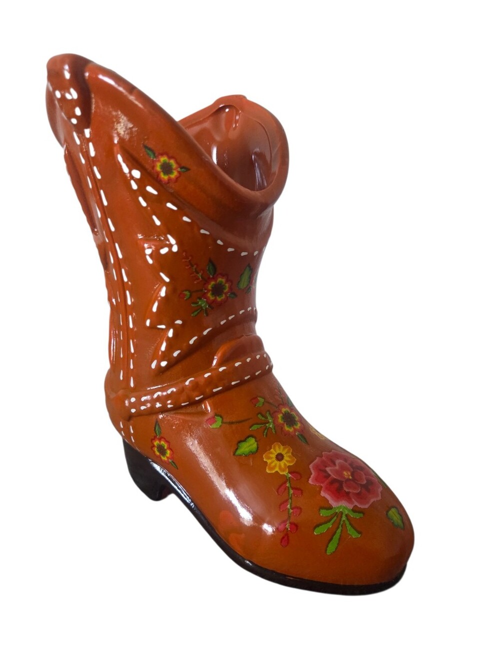 Hand-Painted Floral Western Boot Accent - Orange